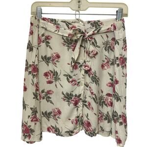 Vintage 90s Tangibles Lightweight Ivory White Pink Green Floral Button Tie Skirt